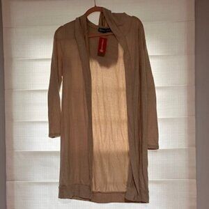 "Oatmeal" Long Cardigan with Hood, Soft, New With Tags, Size Small